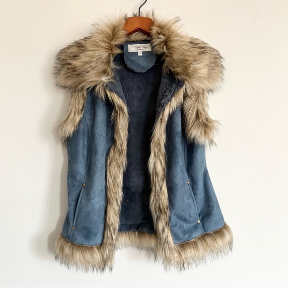 Tasha Polizzi Jackets & Blazers - Tasha Polizzi Y2K Penny Lane Suede Faux Fur Luxe Sleeveless Vest Turquoise Teal